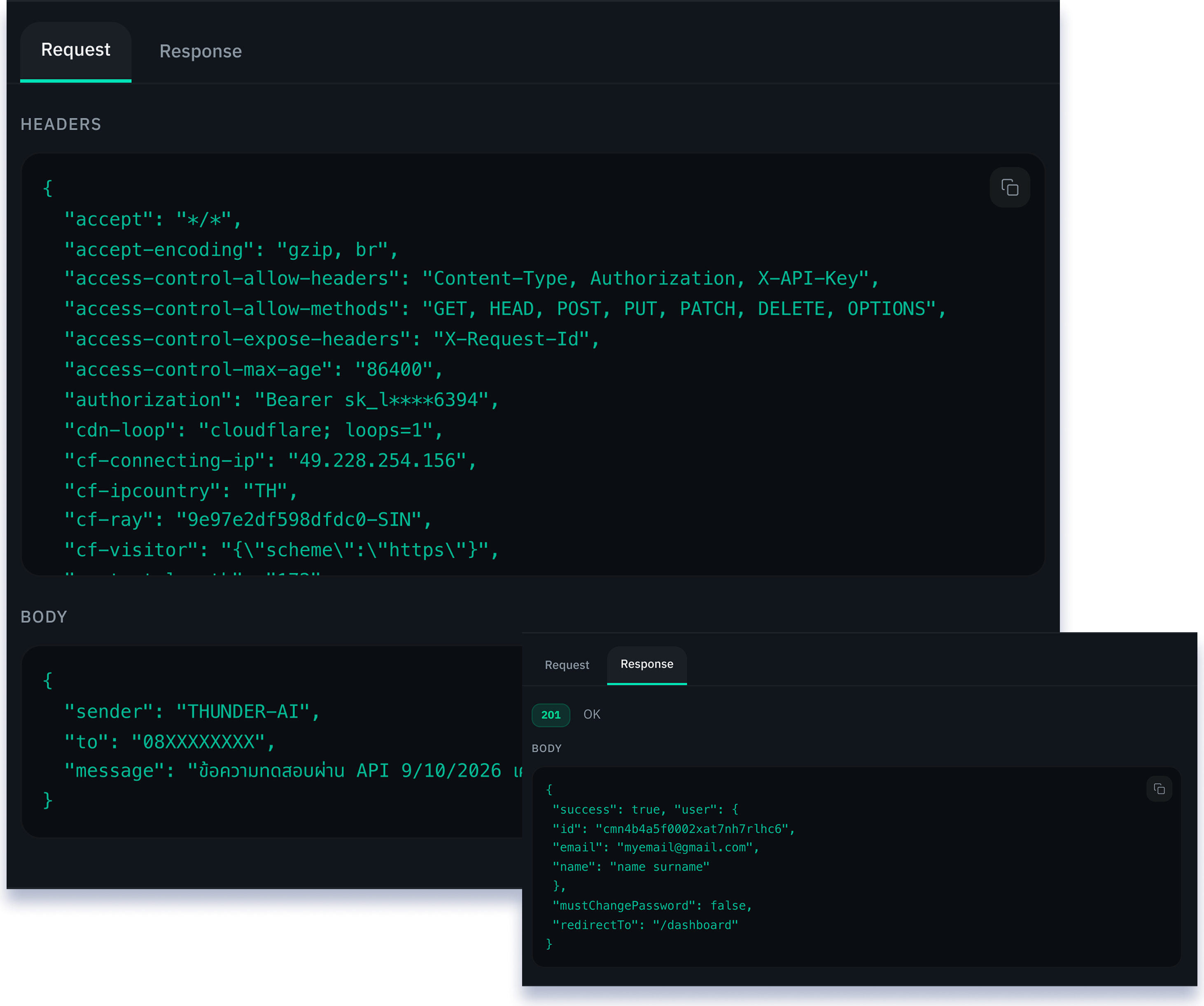API request and response example