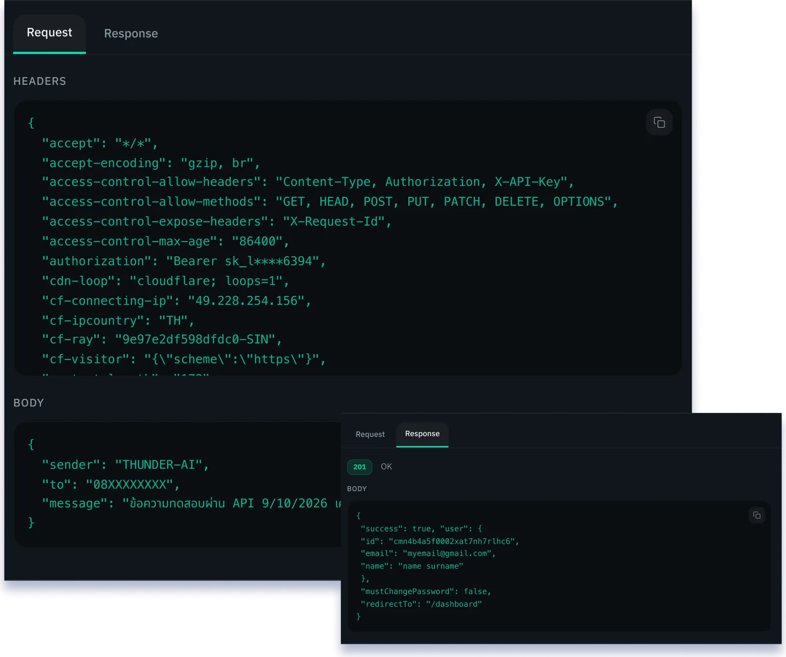 API request and response example